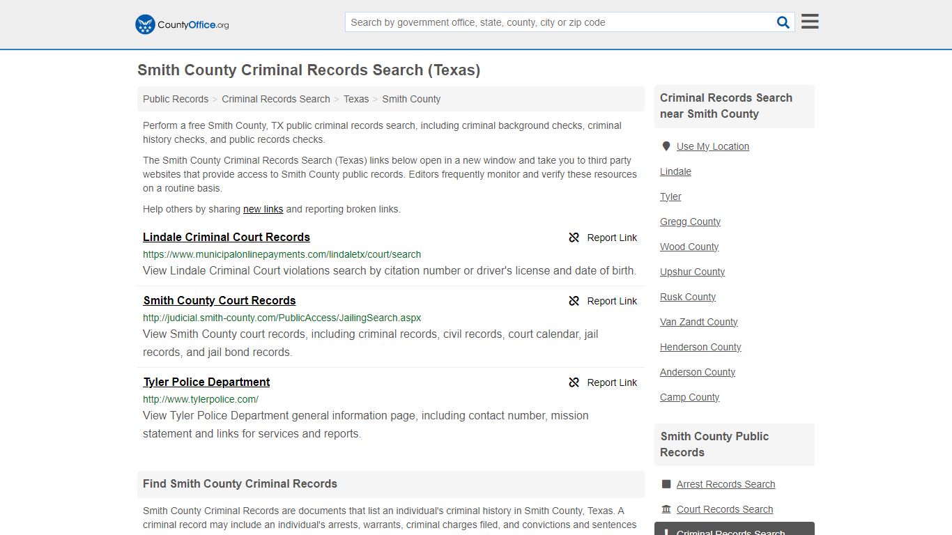 Smith County Criminal Records Search (Texas) - County Office