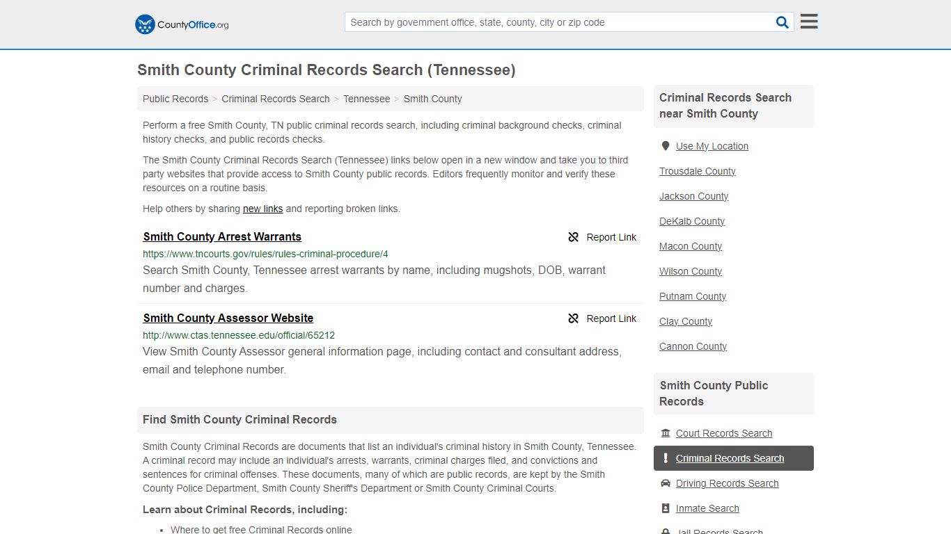 Smith County Criminal Records Search (Tennessee) - County Office